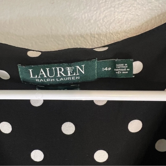 LRL Sleeveless A Line Dress Black White Polka Dot Sz 14P V Neck Classic Preppy - Picture 6 of 10